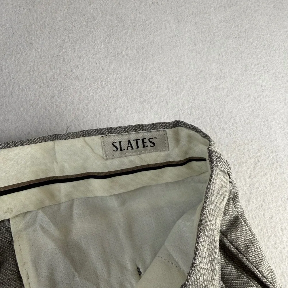 Slates Mens Pleated Dress Pants Gray Wool Blend Cuffed Trousers 36x34